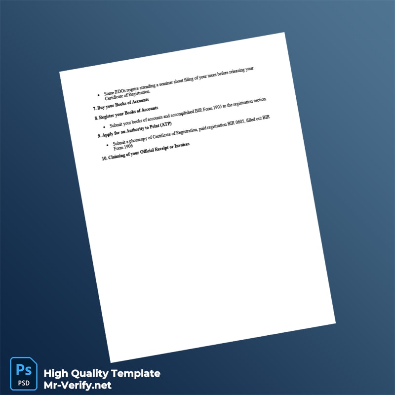 Philippines BIR Registration Certificate Template in Word and PDF formats page 2 Philippines BIR Registration Certificate Template in Word and PDF formats page 2