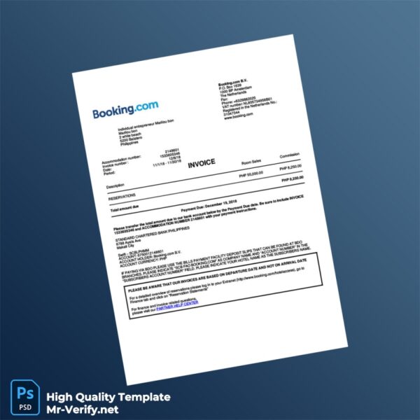 Philippines Booking com Invoice Template in Word and PDF formats Philippines Booking com Invoice Template in Word and PDF formats