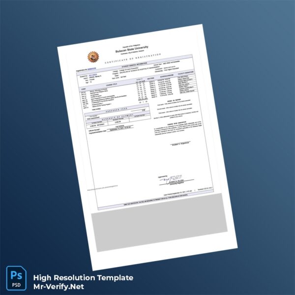 Editable Philippines Bulacan State University Certificate of Registration Word and Pdf Template Preview - Mac Doc