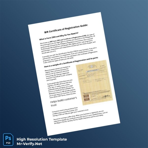 Editable Philippines Bureau of Internal Revenue Business Registration Certificate Word and Pdf Template Preview