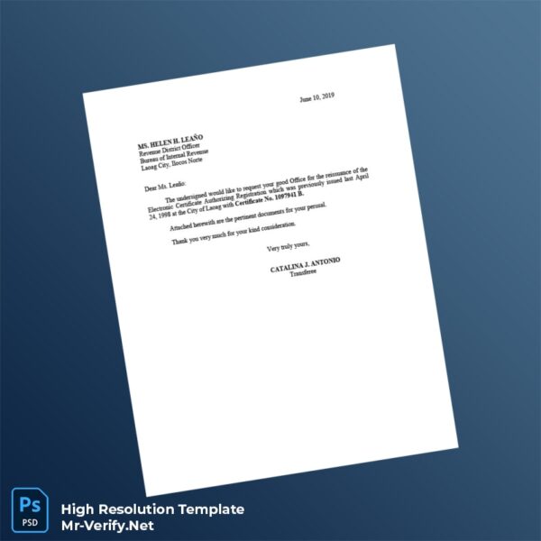 Editable Philippines Bureau of Internal Revenue Certificate of Incorporation Word and Pdf Template Preview - Mac Doc
