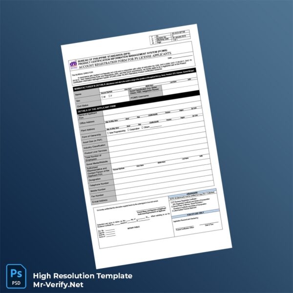 Editable Philippines Bureau of Philippine Standards Account Registration Form Word and Pdf Template Preview - Mac Doc