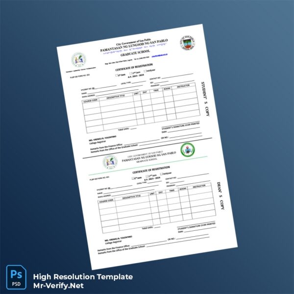 Editable Philippines City Government of San Pablo Certificate of Registration Word and Pdf Template Preview - Mac Doc