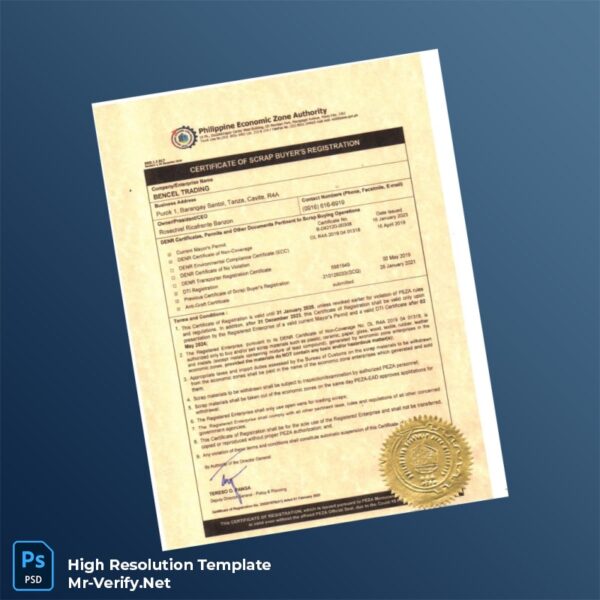 Editable Philippines Department of Environment and Natural Resources Certificate of Scrap Buyer s Registration Template in Word and PDF f Preview - Mac Doc