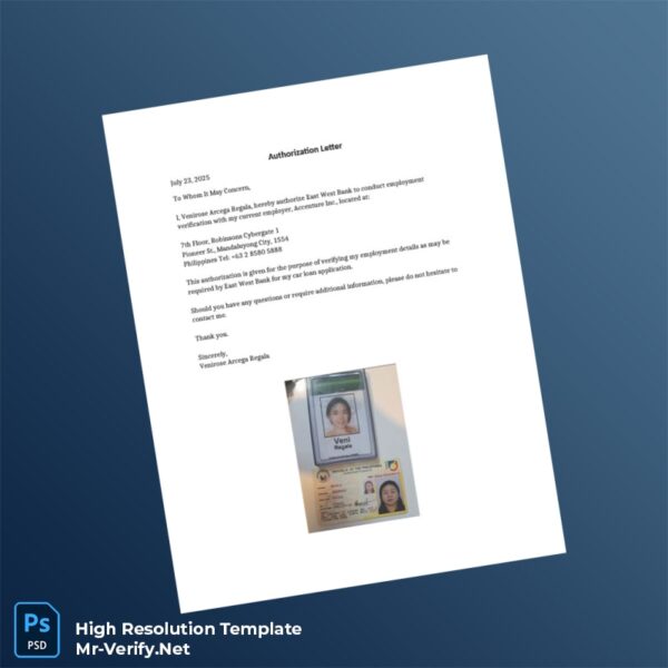 Editable Philippines East West Bank Employment Verification Letter Word and Pdf Template Preview - Mac Doc