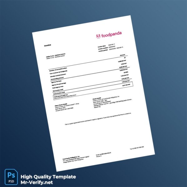 Philippines Food Panda Invoice Template in Word and PDF formats