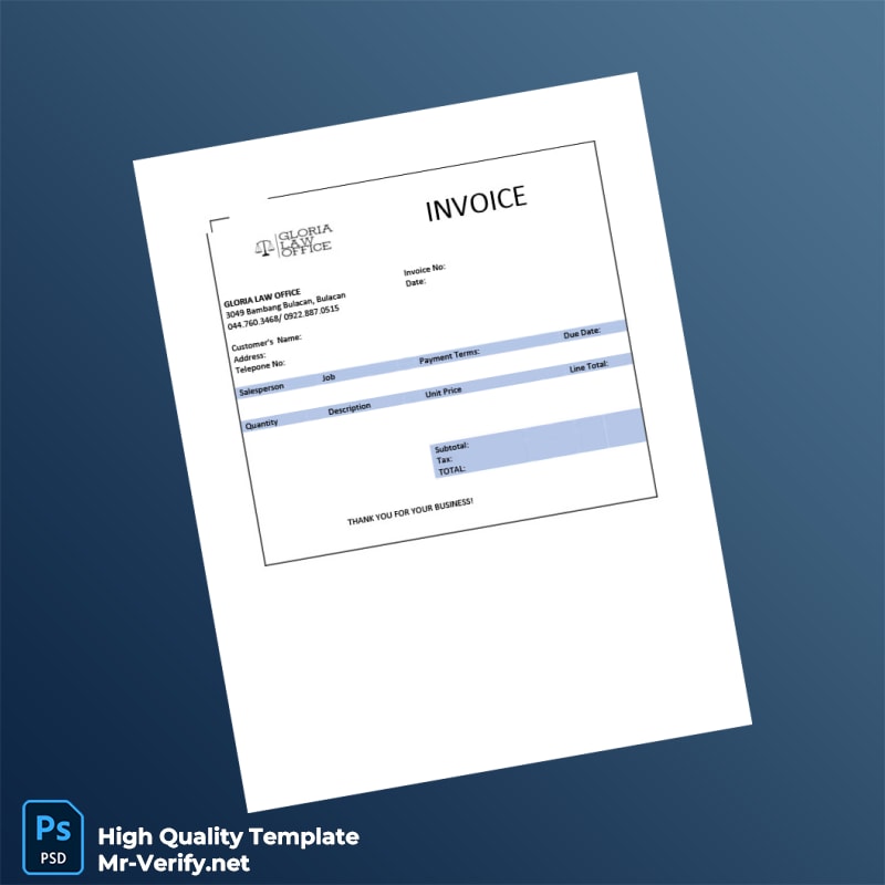 Philippines Gloria Law Office Invoice Template in Word and PDF formats Philippines Gloria Law Office Invoice Template in Word and PDF formats