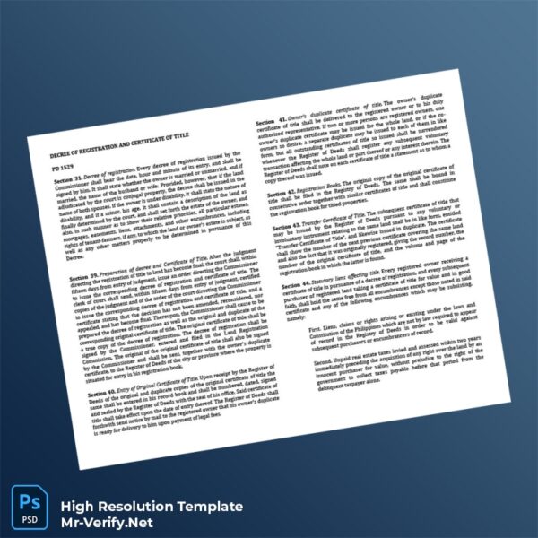 Editable Philippines Land Registration Authority Registration Certificate Word and Pdf Template Preview - Mac Doc