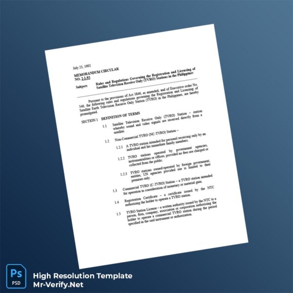 Editable Philippines National Telecommunications Commission Registration Certificate Word and Pdf Template Preview - Mac Doc