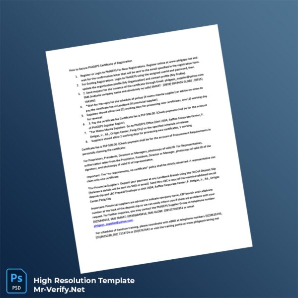 Editable Philippines PhilGEPS Registration Certificate Word and Pdf Template Preview - Mac Doc
