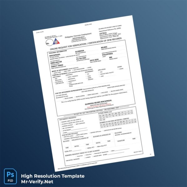 Editable Philippines Philippine Overseas Employment Administration Employment Verification Letter Word and Pdf Template Preview - Mac Doc