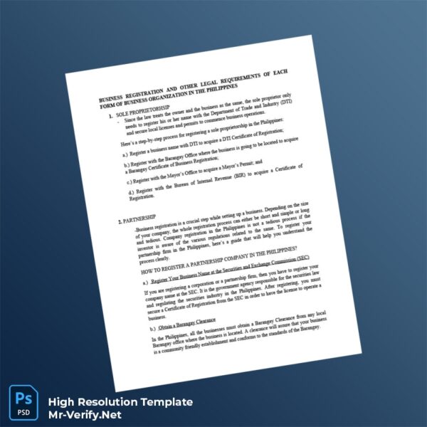 Editable Philippines SEC Business Registration Certificate Word and Pdf Template Preview - Mac Doc