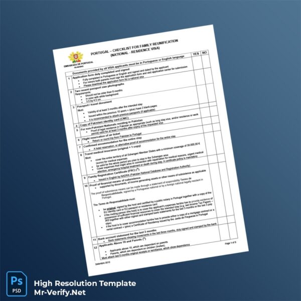 Editable Portugal Embassy Family Reunification Visa Checklist Word and Pdf Template Preview - Mac Doc