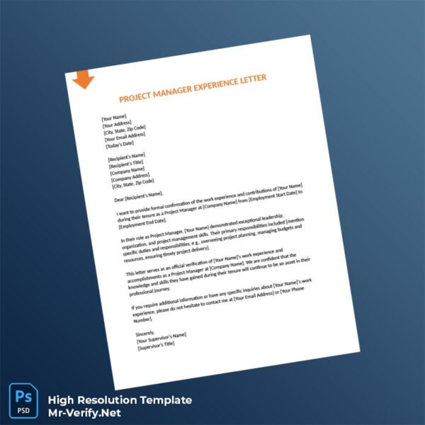 Editable Project Manager Experience Letter Word and Pdf Template Preview - Mac Doc