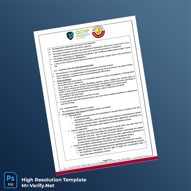 Qatar%20Qatar%20Council%20for%20Healthcare%20Practitioners%20Certificate%20of%20Good%20Standing%20Template%20in%20Word%20and%20PDF%20formats-page4 Editable Qatar Qatar Council for Healthcare Practitioners Certificate of Good Standing Template in Word and PDF formats page 4 Preview - Mac Doc