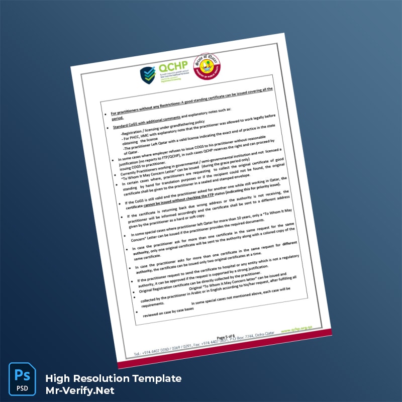 Qatar%20Qatar%20Council%20for%20Healthcare%20Practitioners%20Certificate%20of%20Good%20Standing%20Template%20in%20Word%20and%20PDF%20formats-page5 Editable Qatar Qatar Council for Healthcare Practitioners Certificate of Good Standing Template in Word and PDF formats page 5 Preview - Mac Doc
