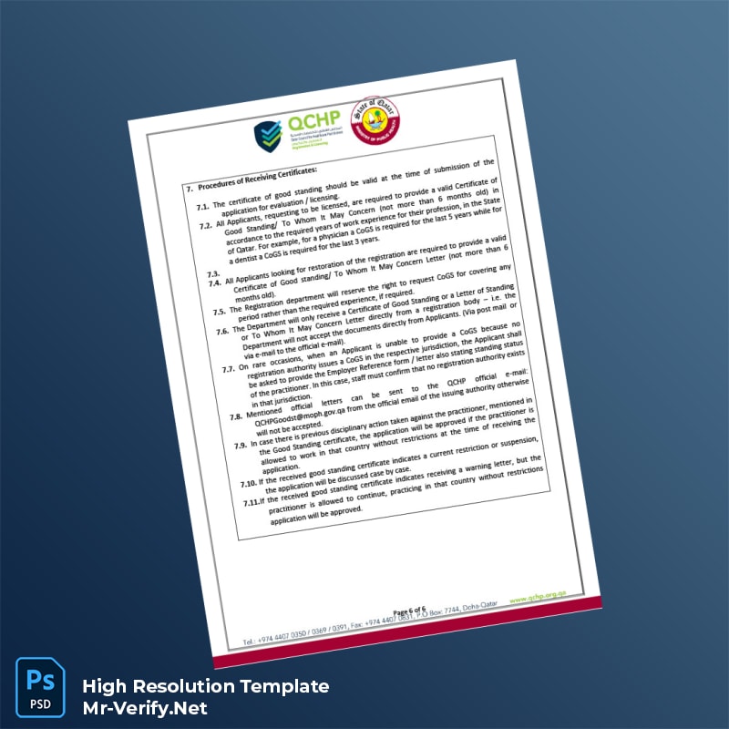 Qatar%20Qatar%20Council%20for%20Healthcare%20Practitioners%20Certificate%20of%20Good%20Standing%20Template%20in%20Word%20and%20PDF%20formats-page6 Editable Qatar Qatar Council for Healthcare Practitioners Certificate of Good Standing Template in Word and PDF formats page 6 Preview - Mac Doc