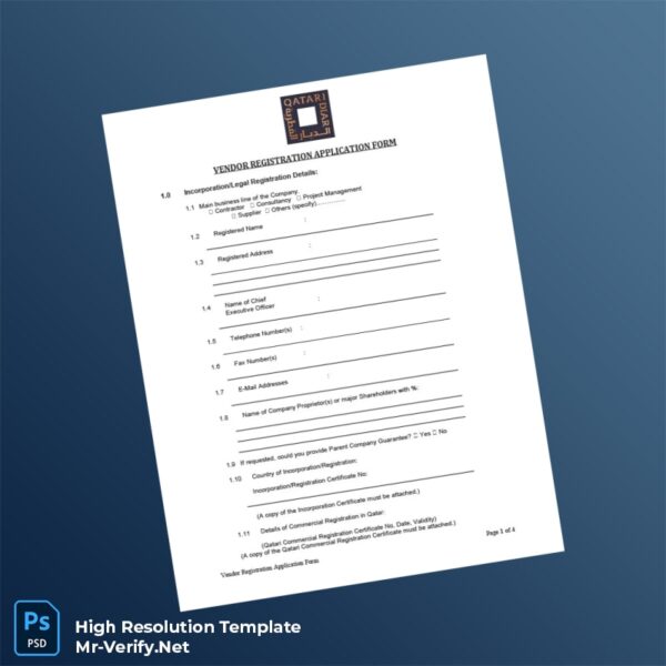 Editable Qatar Vendor Registration Application Form Word and Pdf Template Preview - Mac Doc