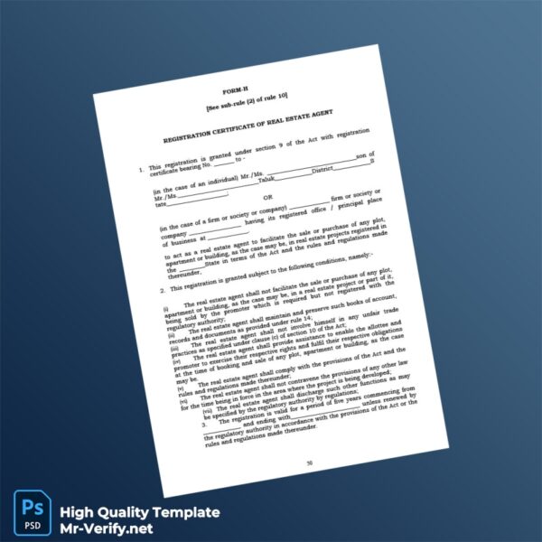 Real Estate Regulatory Authority Registration Certificate Template in Word and PDF formats Real Estate Regulatory Authority Registration Certificate Template in Word and PDF formats