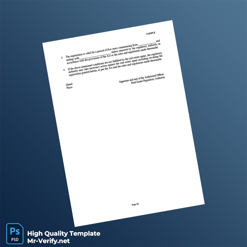 Registration Certificate of Real Estate Agent Template in Word and PDF formats page 2 Registration Certificate of Real Estate Agent Template in Word and PDF formats page 2