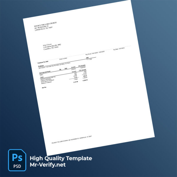 Rejoice the Lord Church pay stub word and pdf template