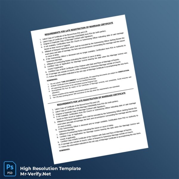 Editable Requirements for Late Registration of Marriage Certificate Word and Pdf Template Preview