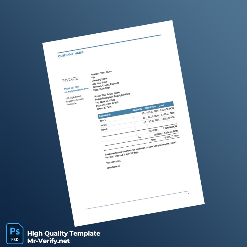 Romania Company Name Invoice Template in Word and PDF formats Romania Company Name Invoice Template in Word and PDF formats