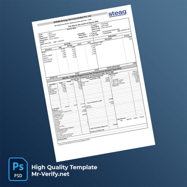 STEAG Energy Services India Pvt Ltd payslip word and pdf template