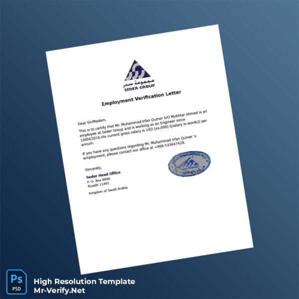 Editable Saudi Arabia Seder Group Employment Verification Letter Word and Pdf Template Preview - Mac Doc