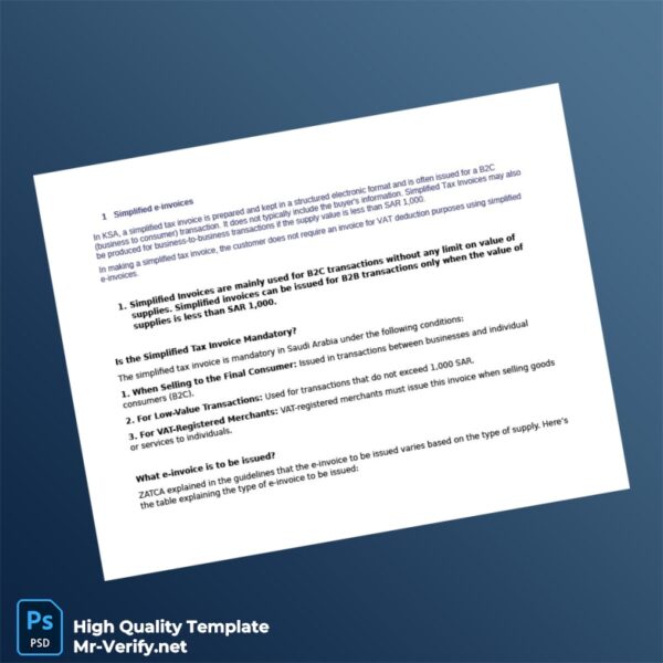 Saudi Arabia Simplified Tax Invoice Template in Word and PDF formats Saudi Arabia Simplified Tax Invoice Template in Word and PDF formats