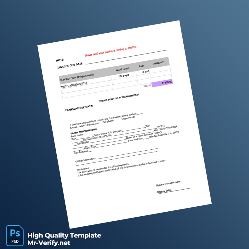 Serbia W L BUSINESS CONSULTING TRANSLATION LTD Invoice Template in Word and PDF formats page 2 Serbia W L BUSINESS CONSULTING TRANSLATION LTD Invoice Template in Word and PDF formats page 2