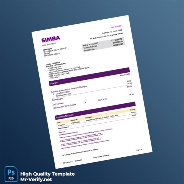 Singapore AMA HORA Invoice Template in Word and PDF formats