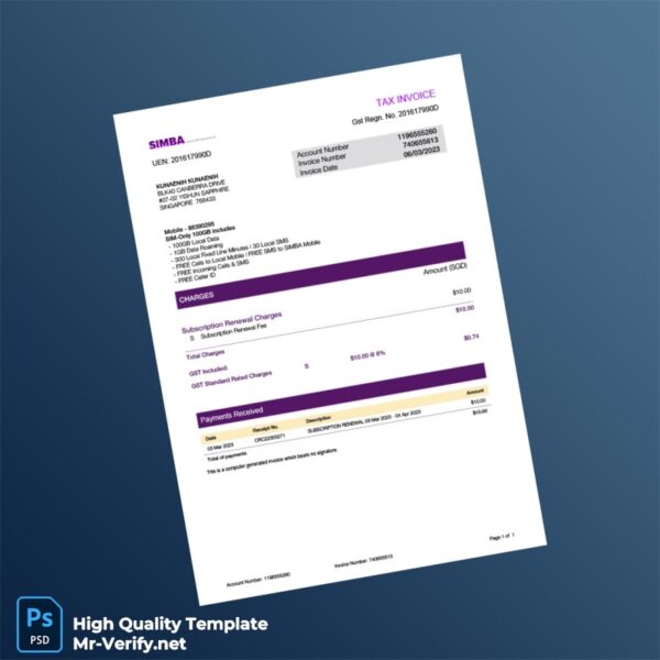 Singapore Invoice Template in Word and PDF formats