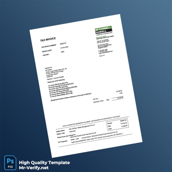 Singapore McConnell Dowell Tax Invoice Template in Word and PDF formats
