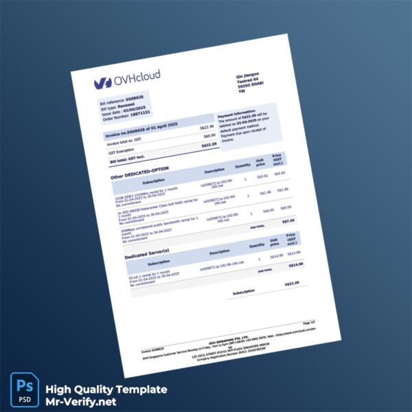Singapore OVH Singapore Pte Ltd Invoice Template in Word and PDF formats Singapore OVH Singapore Pte Ltd Invoice Template in Word and PDF formats