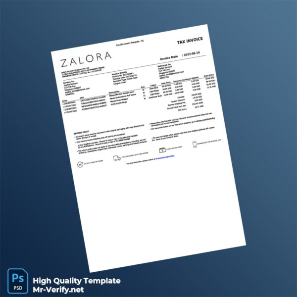 Singapore Zalora Invoice Template in Word and PDF formats