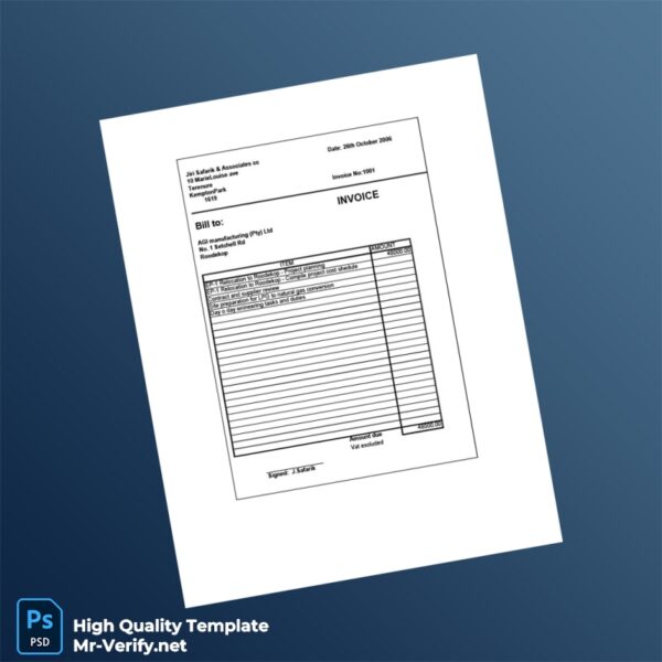 South Africa Jiri Safarik Associates Invoice Template in Word and PDF formats South Africa Jiri Safarik Associates Invoice Template in Word and PDF formats