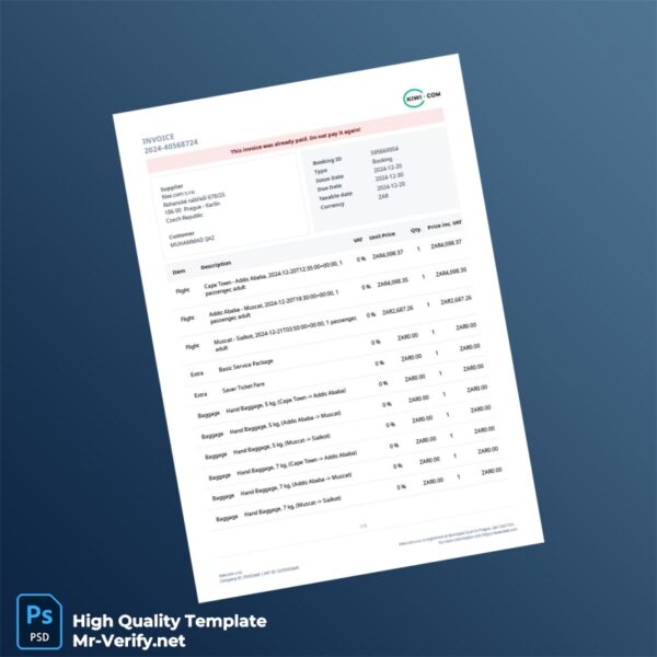 South Africa Kiwi com Invoice Template in Word and PDF formats South Africa Kiwi com Invoice Template in Word and PDF formats