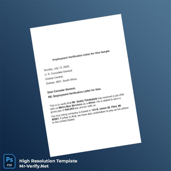 Editable South Africa Metro Bus Services Employment Verification Letter Word and Pdf Template Preview - Mac Doc