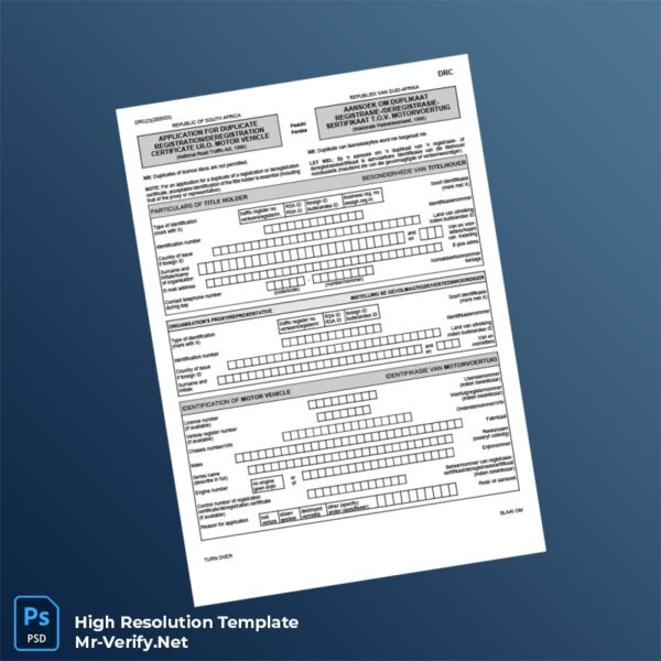 Editable South Africa Motor Vehicle Registration Duplicate Certificate Application Form Word and Pdf Template Preview - Mac Doc