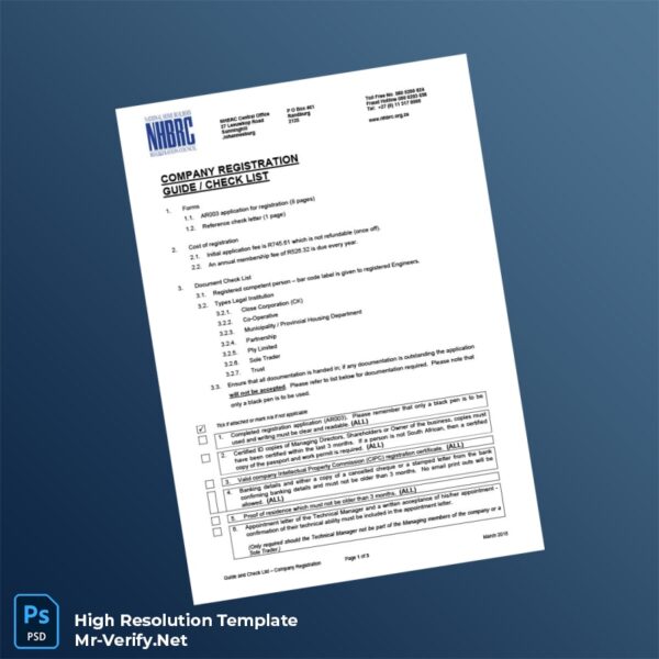Editable South Africa National Home Builders Registration Council Company Registration Guide and Check List Template in Word and PDF form Preview - Mac Doc