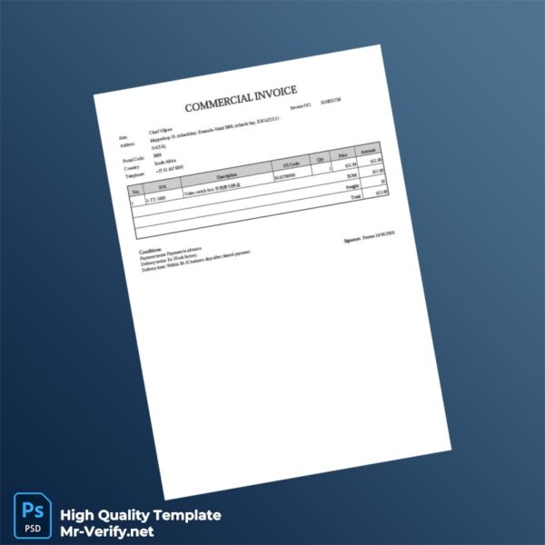 South Africa Pestera Commercial Invoice Template in Word and PDF formats