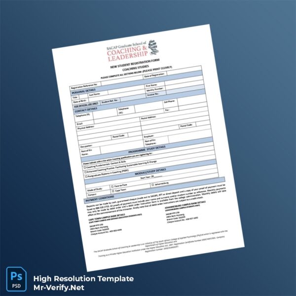 Editable South Africa SACAP Coaching Registration Form Word and Pdf Template Preview - Mac Doc