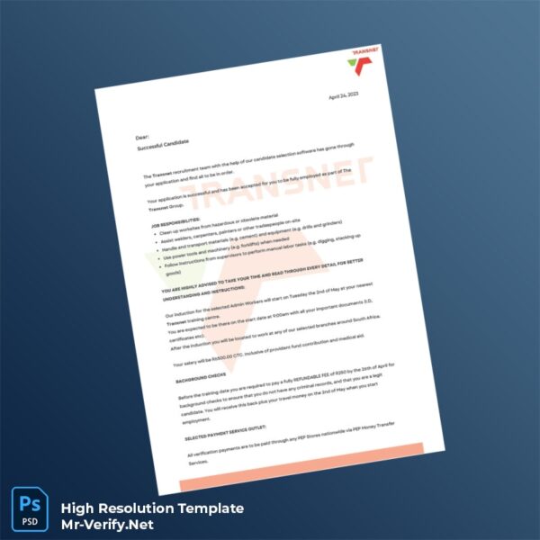 Editable South Africa Transnet Employment Verification Letter Word and Pdf Template Preview - Mac Doc