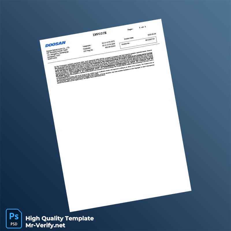 South Korea Doosan Invoice Template in Word and PDF formats page 3 South Korea Doosan Invoice Template in Word and PDF formats page 3