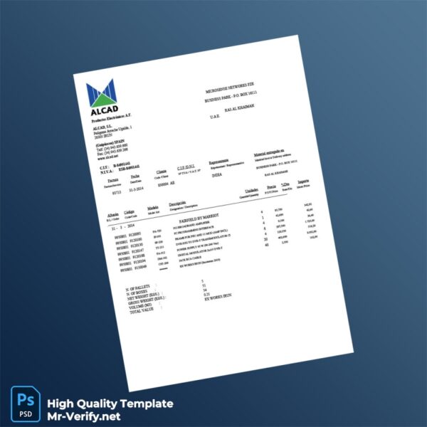 Spain Alcad S L Invoice Template in Word and PDF formats