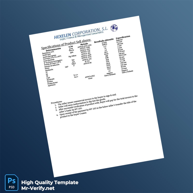 Spain Hexelen Corporation S L Commercial Invoice Template in Word and PDF formats page 2 Spain Hexelen Corporation S L Commercial Invoice Template in Word and PDF formats page 2