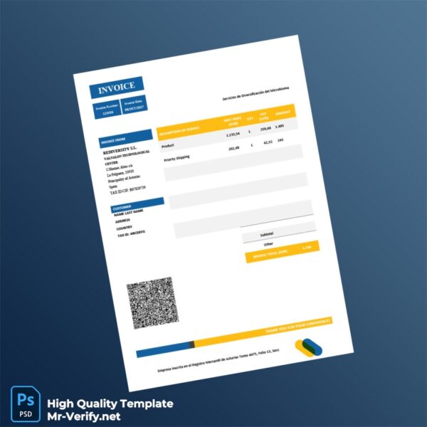 Spain REDIVERSITY S L Invoice Template in Word and PDF formats