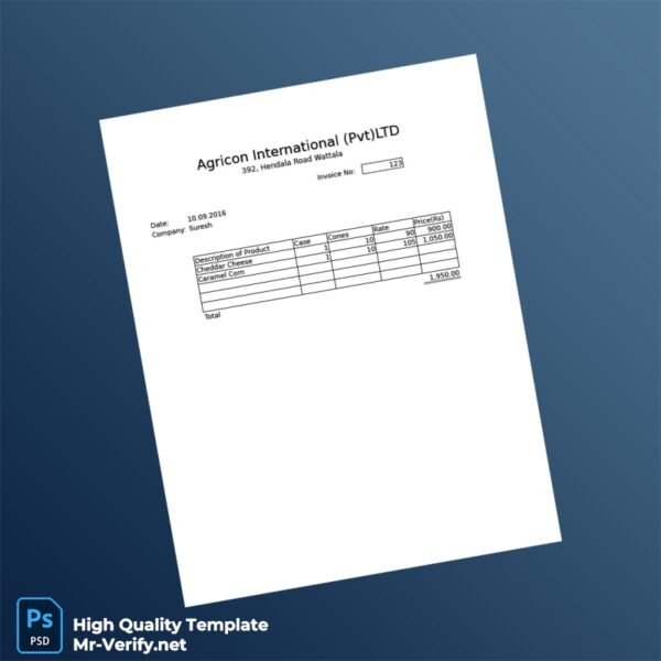 Sri Lanka Agricon International Invoice Template in Word and PDF formats