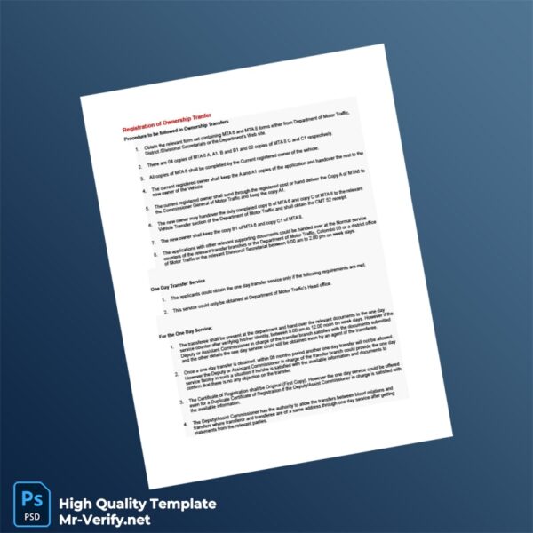 Sri Lanka Ministry of Transport Editable Vehicle Ownership Transfer Registration Template in Word and PDF formats Sri Lanka Ministry of Transport Editable Vehicle Ownership Transfer Registration Template in Word and PDF formats